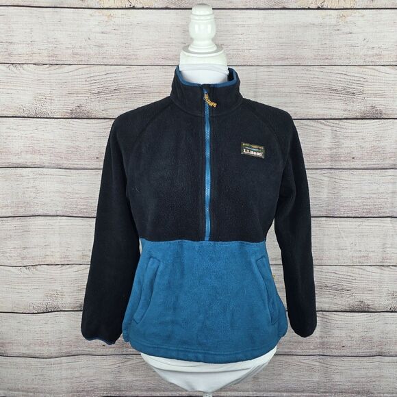 Women's L.L.Bean Sweater Fleece Blue Color Block Half-Zip Pullover Small Petite - Picture 1 of 8